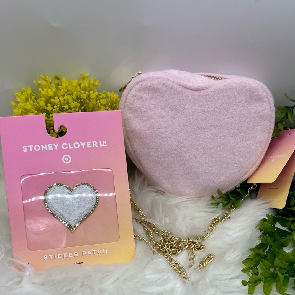 Stoney Clover Lane Pink Crossbody Heart Bag, Sticker/Patch